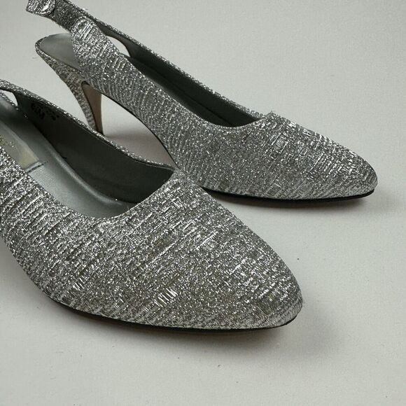 Pierre Dumas Designer Collection Silver Metallic Sling Back Heel Pointed 8.5M - Picture 7 of 13